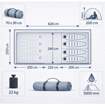 Namiot PALERMO XXL SleepWell 6-8 osobowy 5000mm VIBRA CAMPING